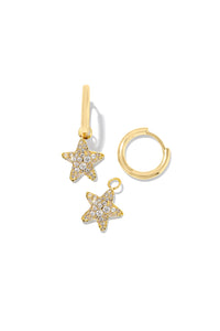 Kendra Scott: Jae Star Pave Huggie Earrings in Gold White Crystal