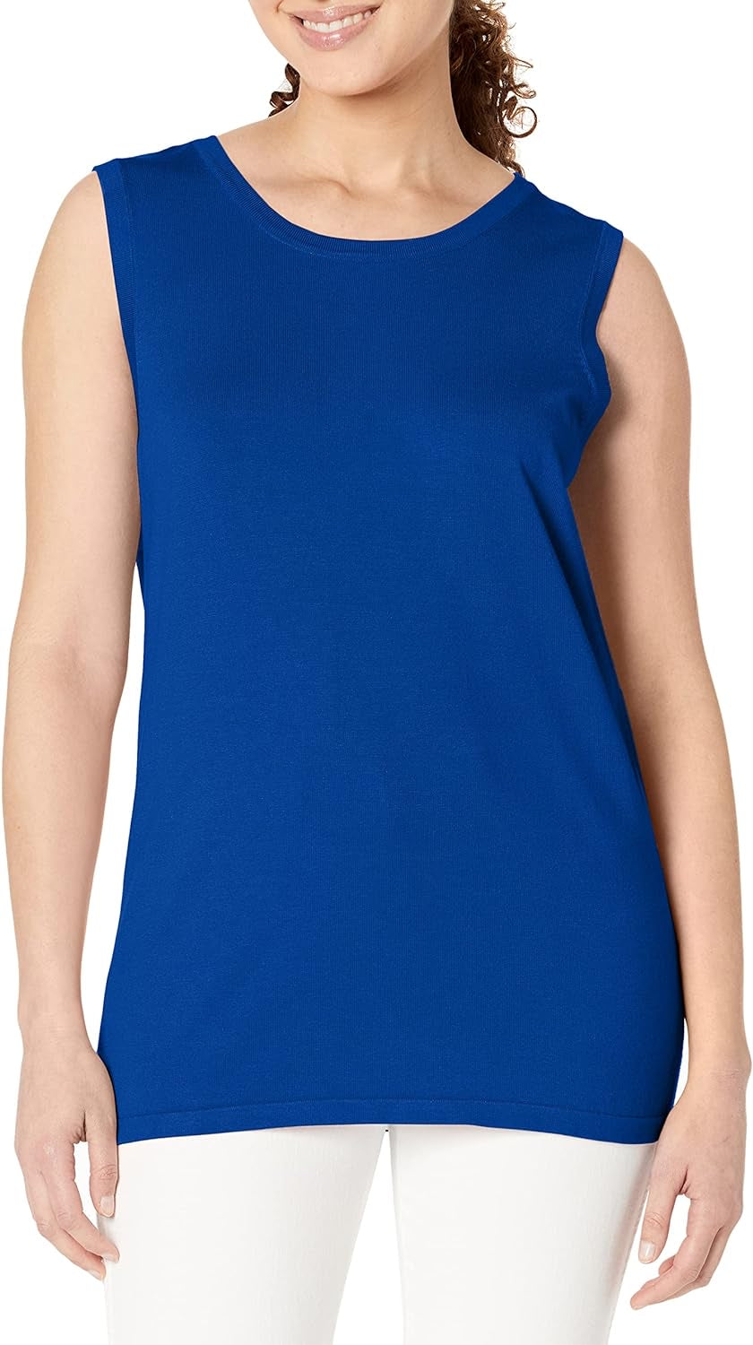 Multiples: Jewel Neck Solid Sweater Knit Tank Top in Royal