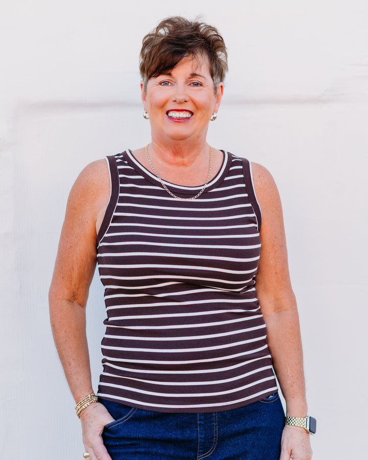 Thread & Supply: Edlin Tank in Brown/White Striped T23338BRTS