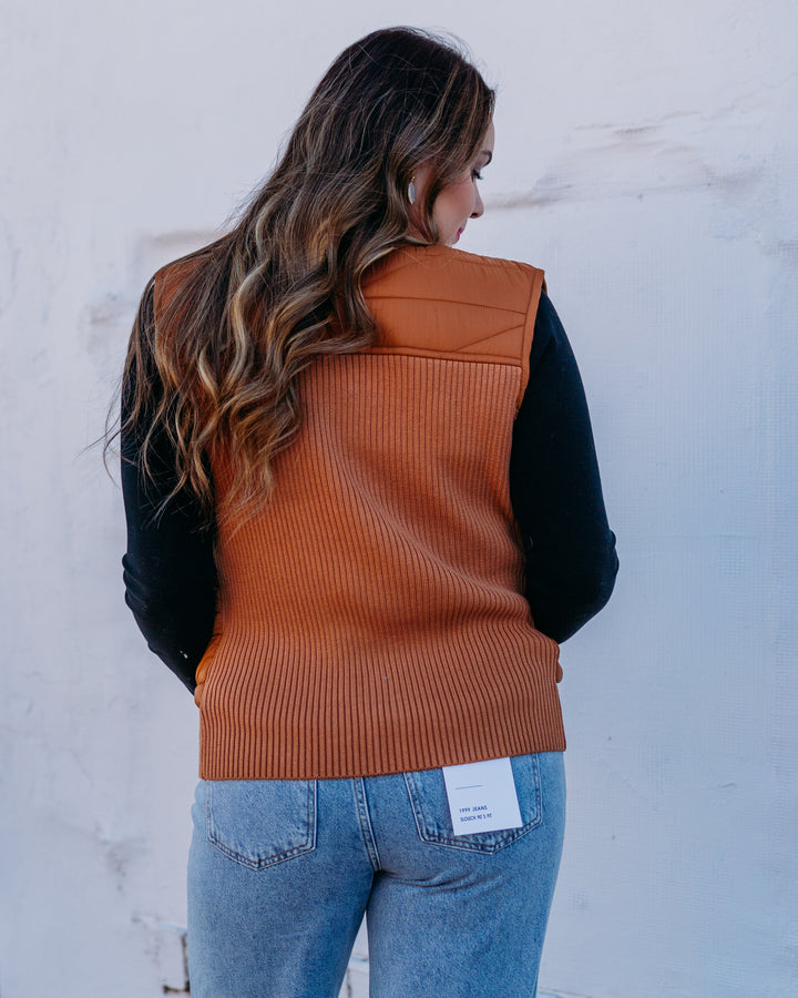 Liverpool: Sleeveless Quilted Front Full Zip Sweater Vest in Tumeric