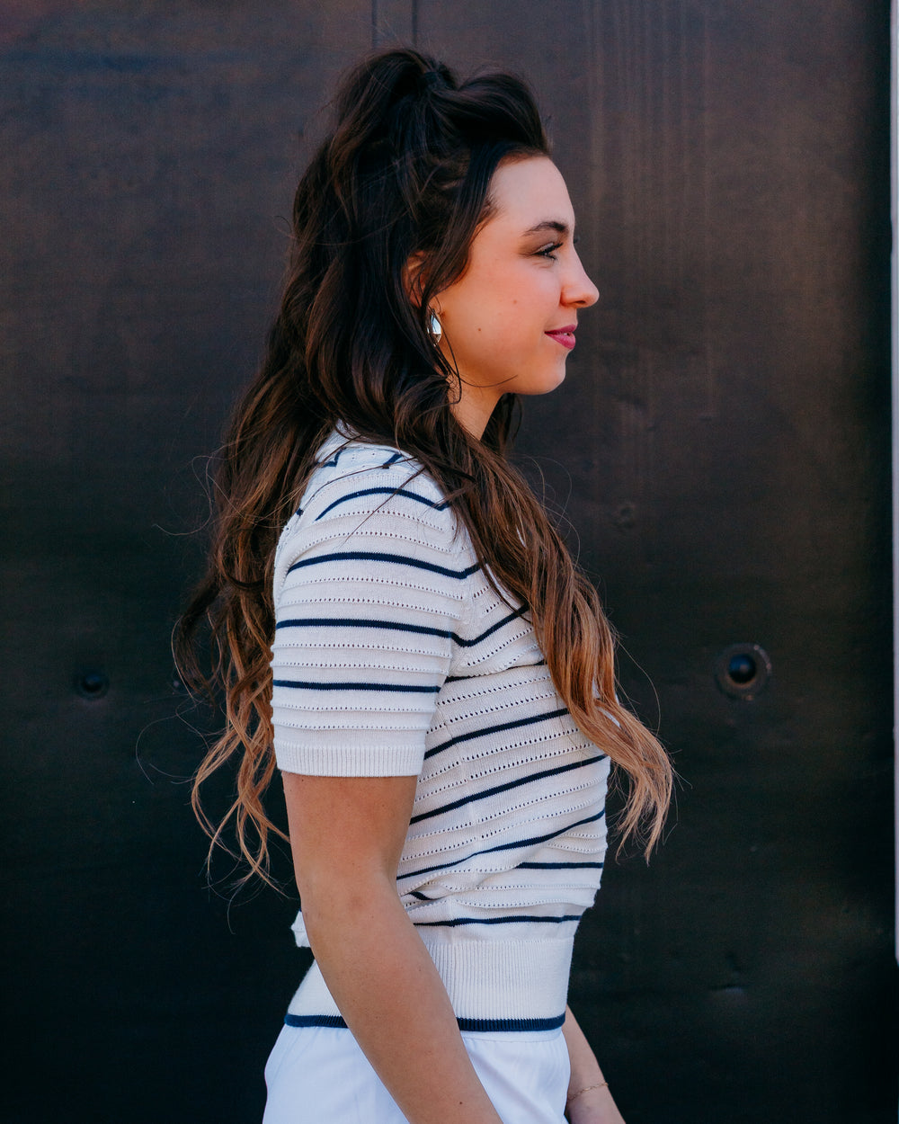 Varley: Wren Knit Polo in White / Blue Nights (VAR03116) - The Vogue Boutique