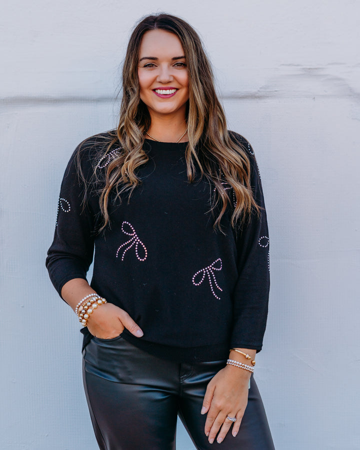 Joseph Ribkoff: Sweater Knit Pullover with Iron-On Bow Detail in Black (254950)