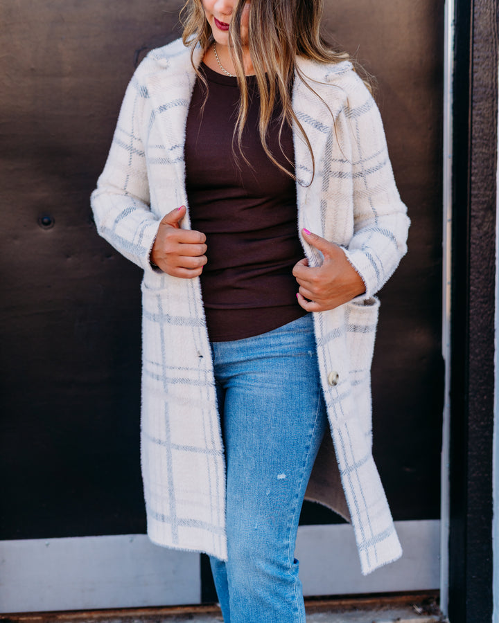 Charlie B: Plaid Knit Jacket in Ivory