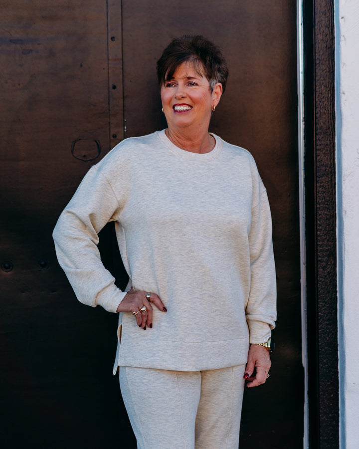 Spanx: Brushed AE Crewneck Top in Heather Cream