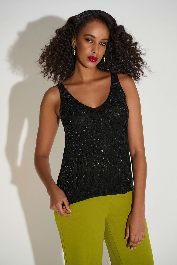 Joseph Ribkoff: Metallic Knitted Camisole with Rhinestones