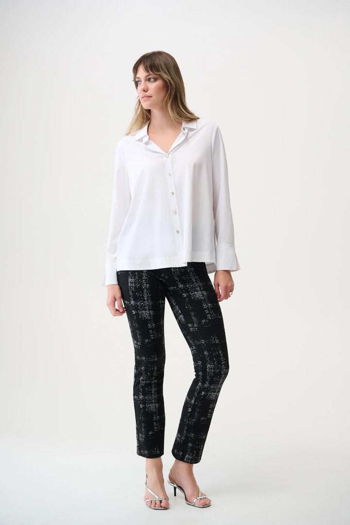 Joseph Ribkoff: Stretch Poplin Button-Front Blouse with Zipper Accent (253923)