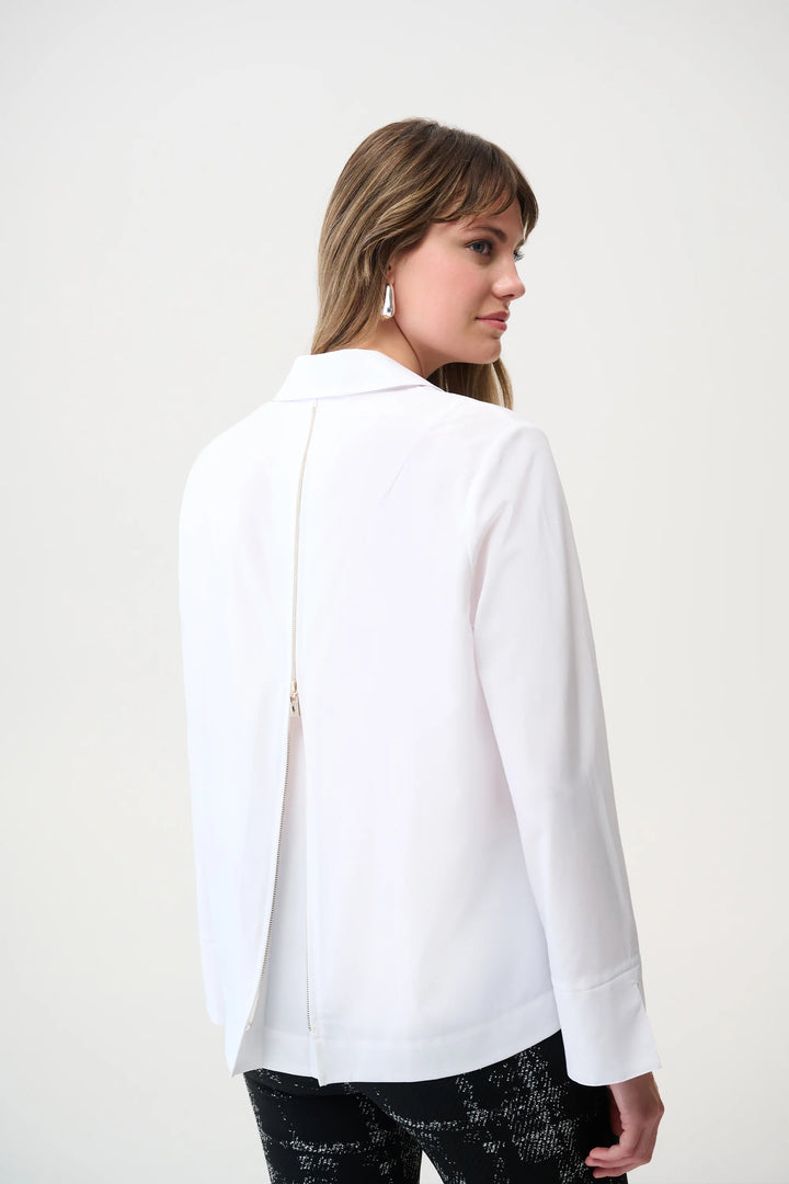 Joseph Ribkoff: Stretch Poplin Button-Front Blouse with Zipper Accent (253923)