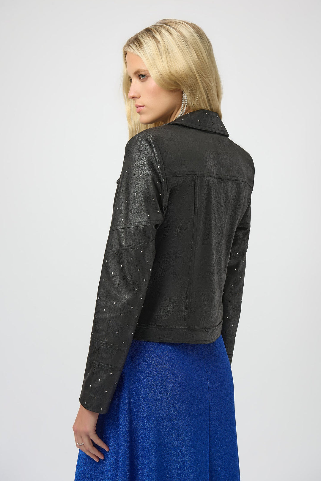 Joseph Ribkoff: Foiled Faux Suede Fitted Jacket with Rhinestones in Black (254904)