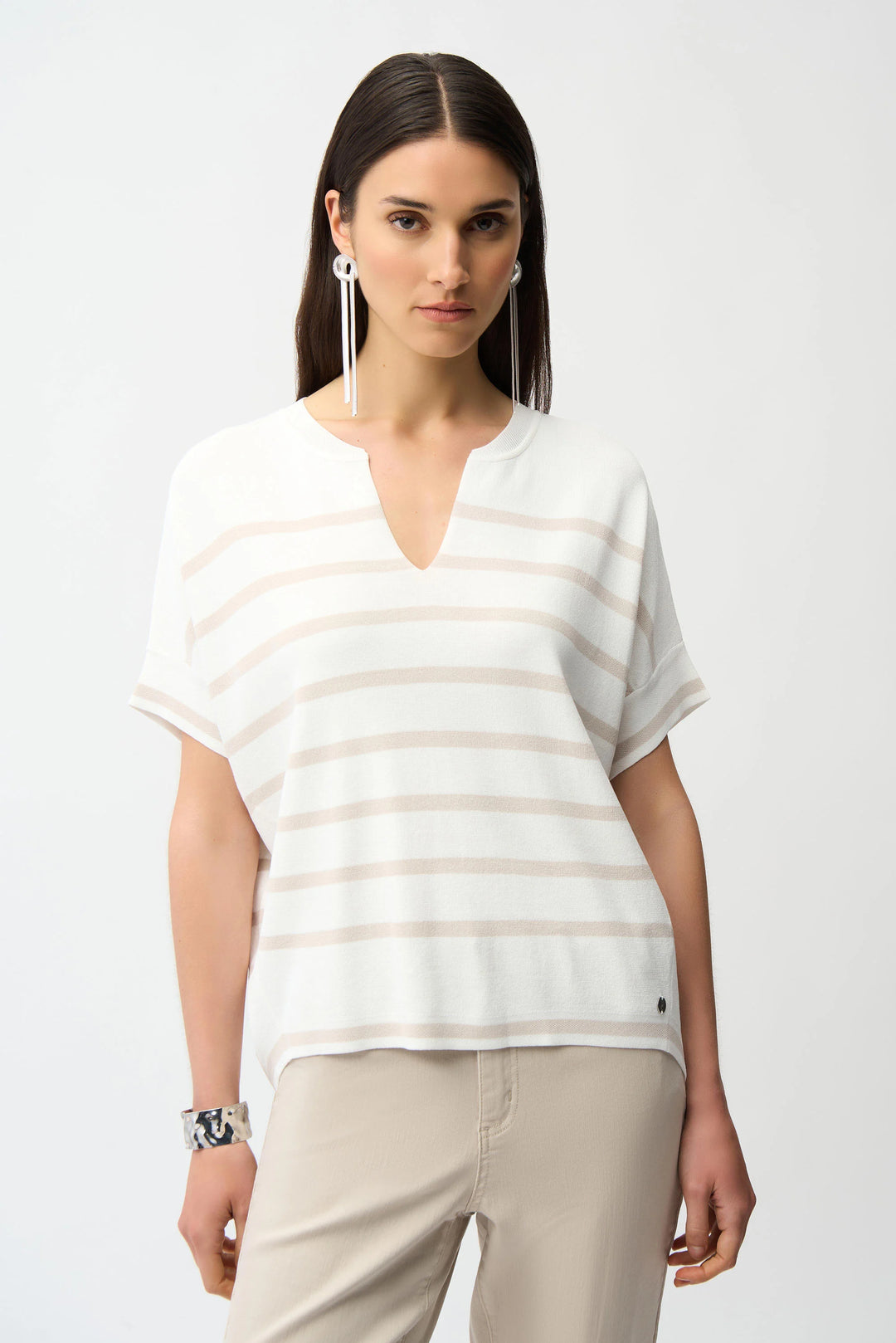 Joseph Ribkoff: Viscose Blend Stripe Print Short Sleeve Sweater (261921)