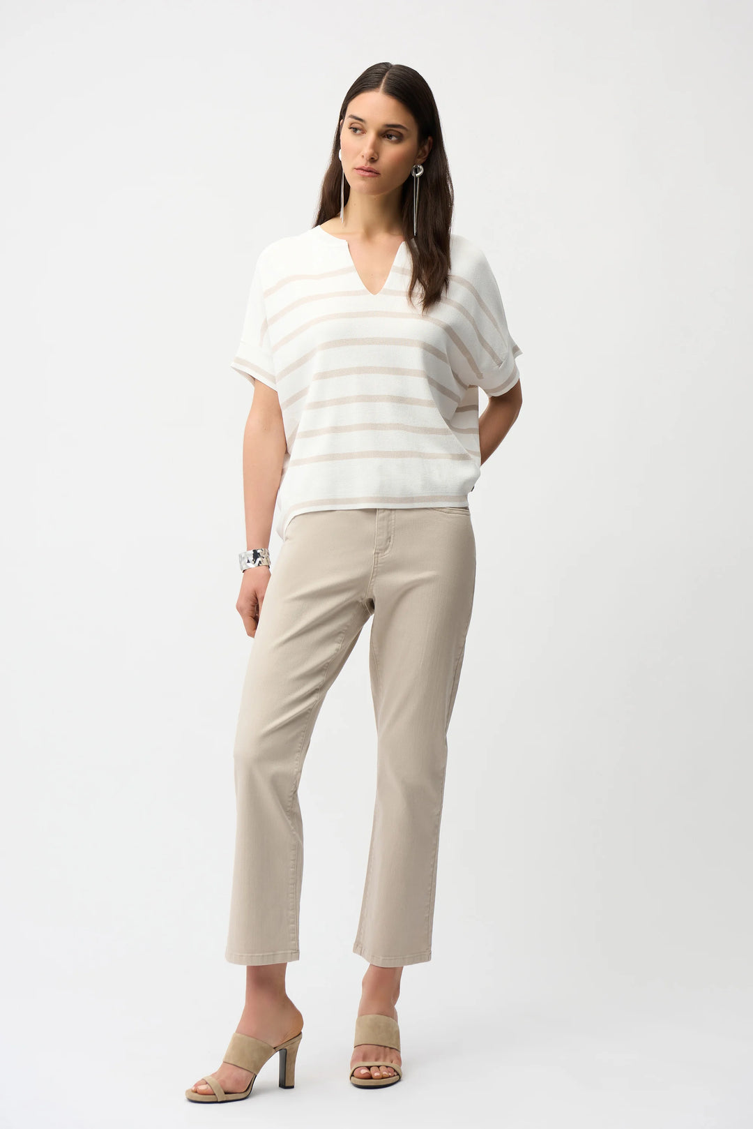 Joseph Ribkoff: Viscose Blend Stripe Print Short Sleeve Sweater (261921)