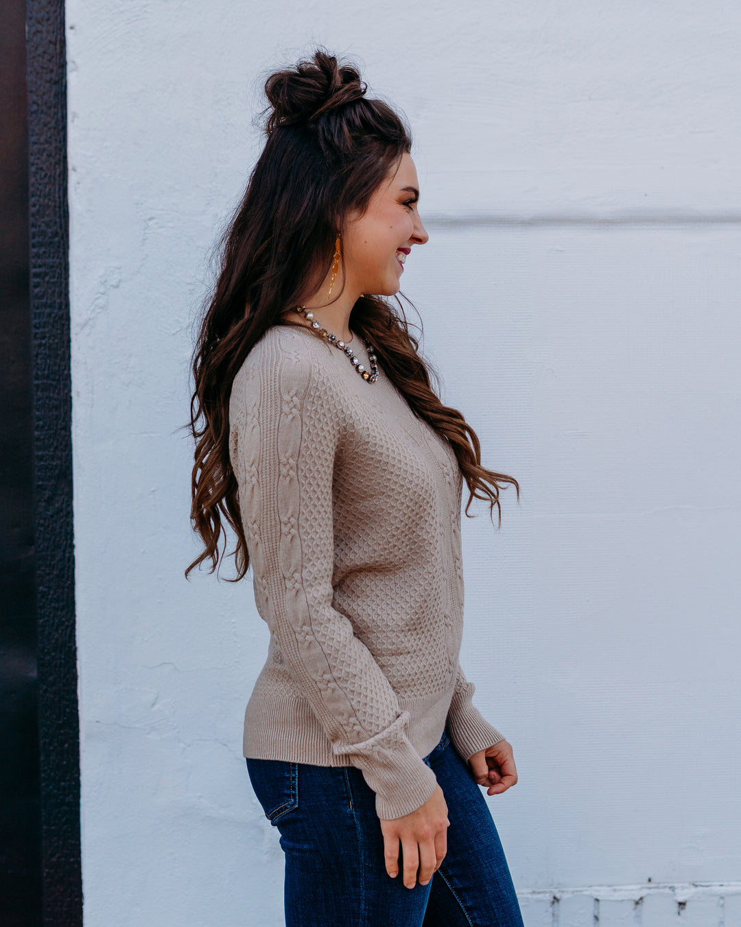 Liverpool: Long Sleeve Crew Neck Raglan Sweater in Harvest Khaki Melange