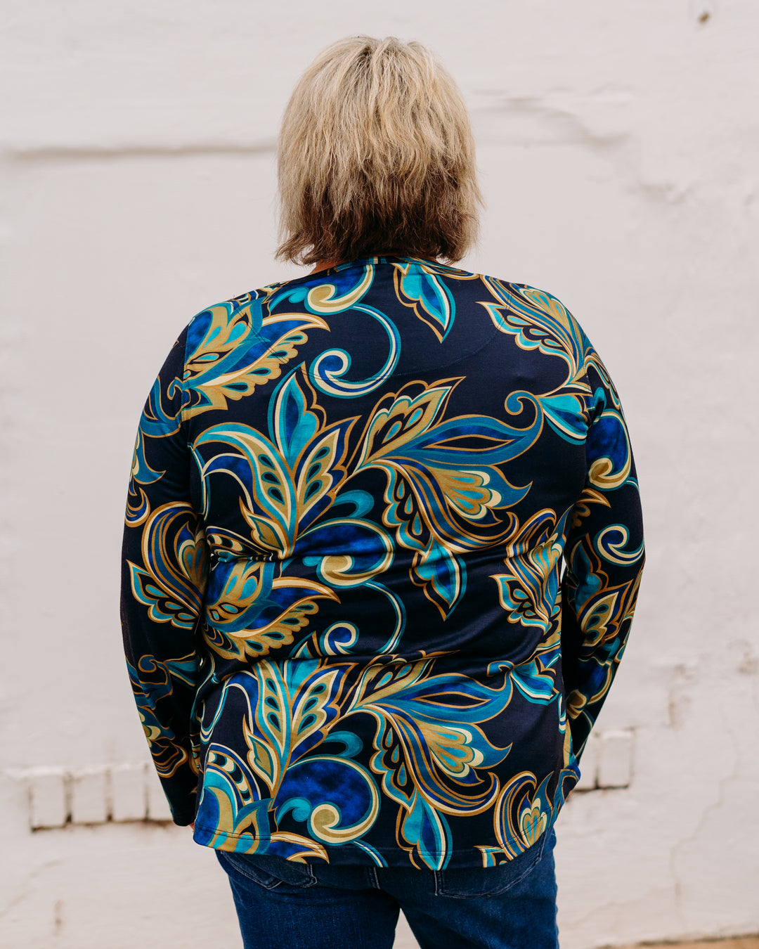 Multiples: Scoop Neck Hem Print Knit Top in Multi (M45412TM)