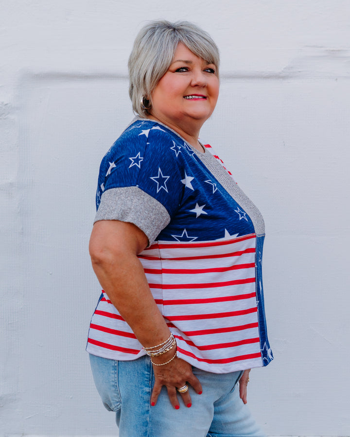 Multiples: Dolman Scoop Neck Top in Multi (M26303TM)