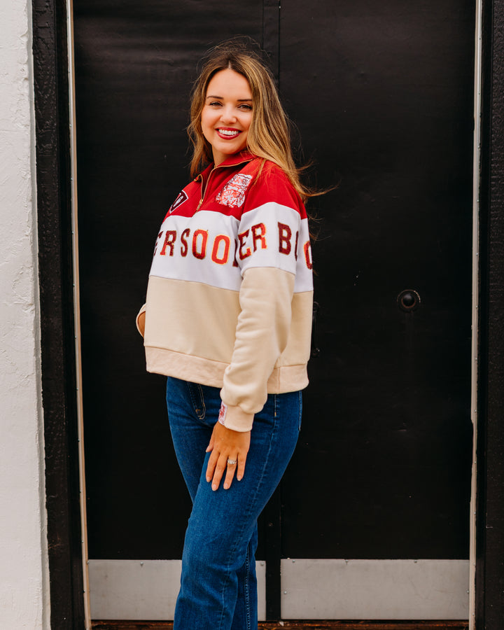 Queen Of Sparkles: Licensed Oklahoma Quarter Zip Colorblock Sweatshirt