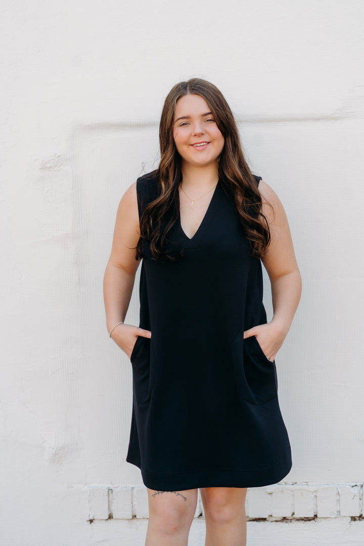 Spanx: AirEssentials V Neck Mini Dress in Black