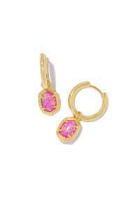 Kendra Scott: Daphne Framed Huggie Earrings in Gold Magenta Kyocera Opal