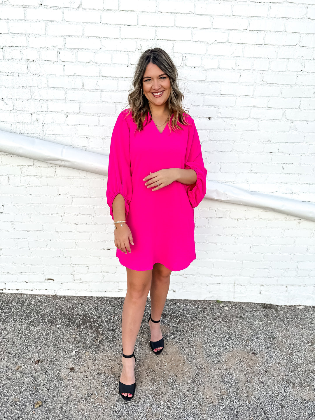 Ivy Jane: V-Neck Basic Dress in Hot Pink