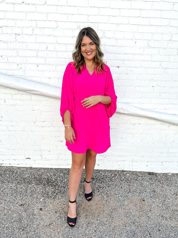 Ivy Jane: V-Neck Basic Dress in Hot Pink