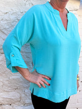 Load image into Gallery viewer, Multiples: Aqua Cuffed Dolman Sleeve Y-Neck Band Collar - M14108TM
