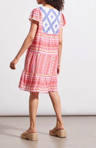Tribal: Short Sleeve Embroidered dress with Lining in Raspberry 1786O-3935