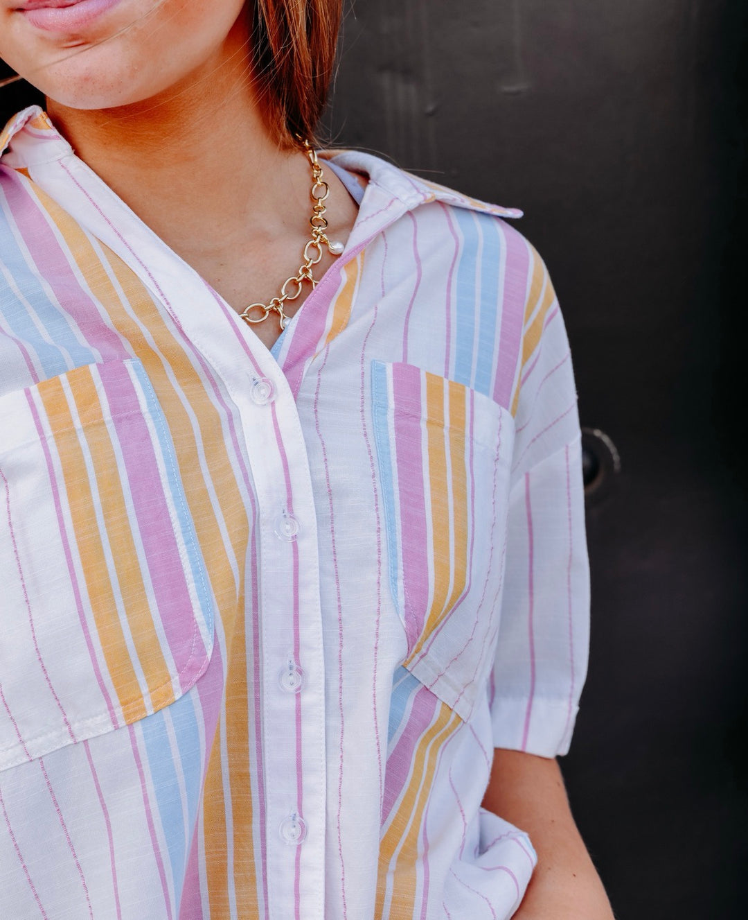 Kut: Brianna - Boxy Button Front Shirt W/ Short Sleeves & Pocket in White (KT151603)
