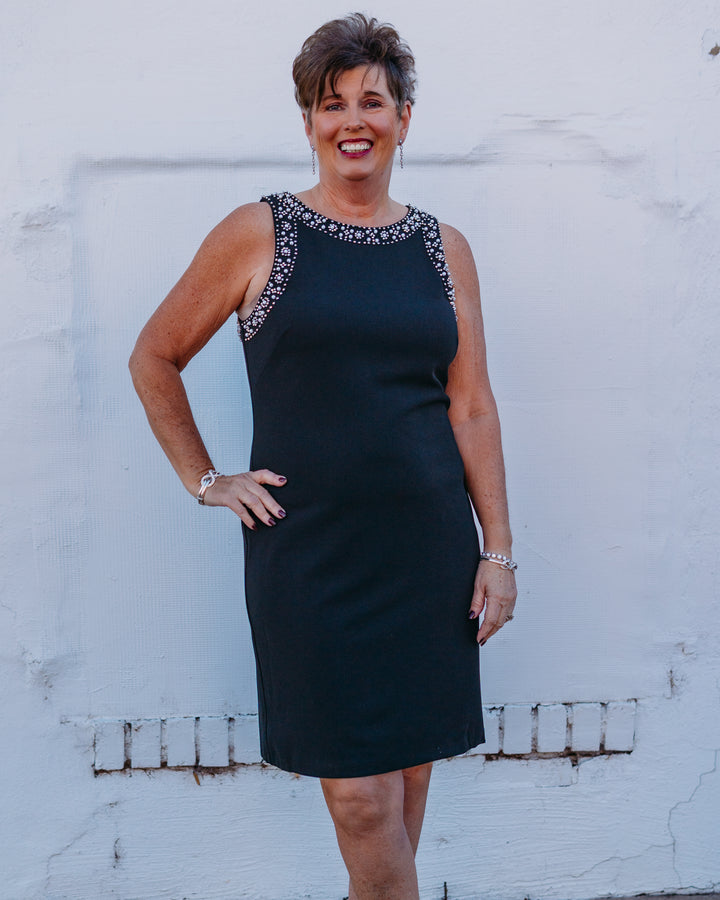 Karen Kane: Embellished Shift Dress in Black (4L90300)