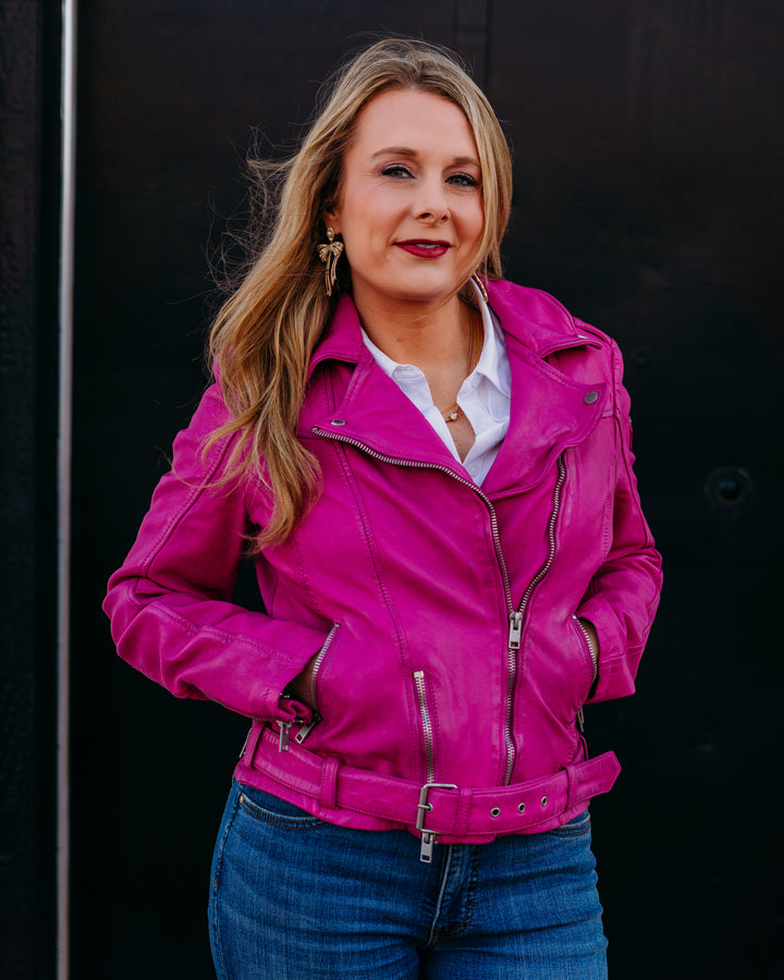 Mauritius: Wild Leather Jacket in ElectricFuchsia