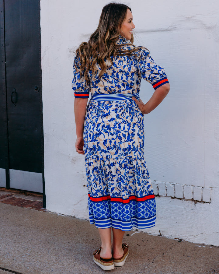 Jade: Button Front Short Sleeve Maxi Dress in Tiled Ivy (76A9905-2) - The Vogue Boutique