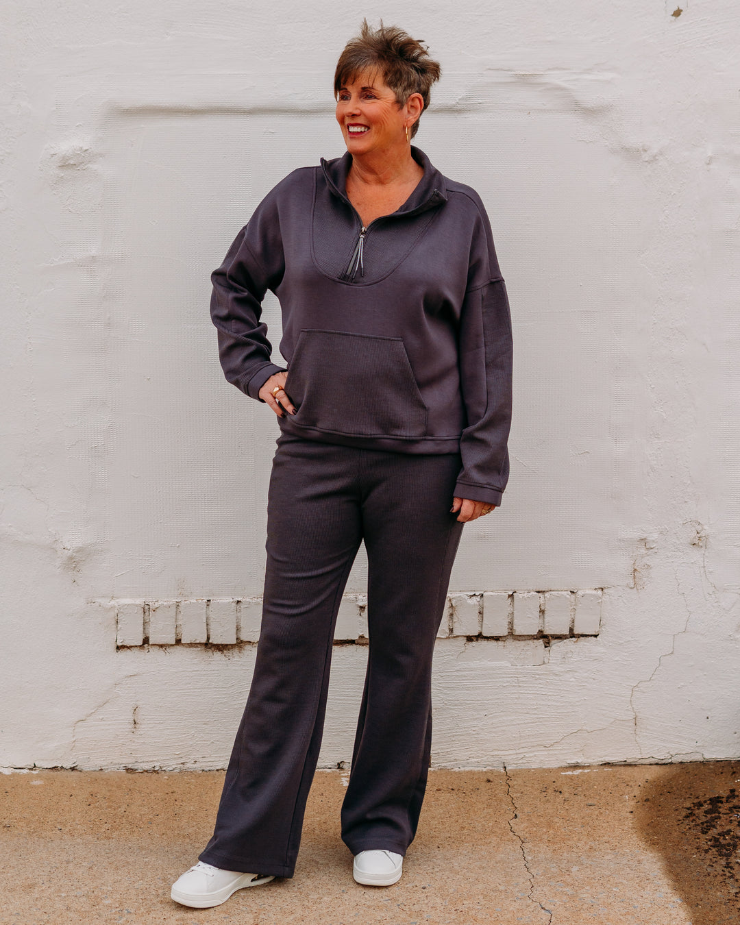 Tribal: Long Sleeve Mock Neck Top W/ Zipper in Charcoal (22360-3390)