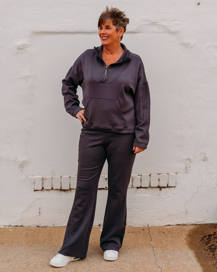 Tribal: Long Sleeve Mock Neck Top W/ Zipper in Charcoal (22360-3390)