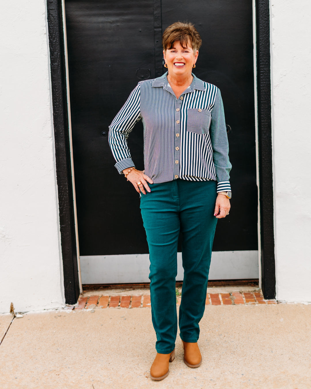 Multiples:  (Sun Stone) Zip Front Ankle Jeans in Deep Green(M35711PM)