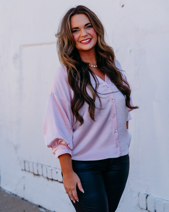 Karen Kane: Lantern Sleeve Satin Top in Pink  (4L11819)