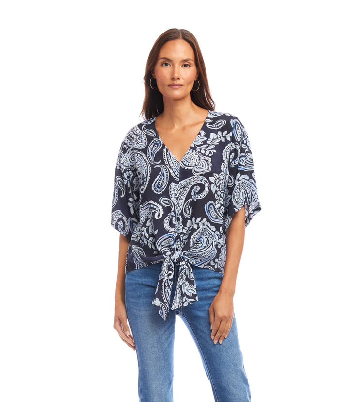 Karen Kane: Tie Front Top in Paisley Print