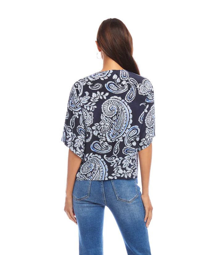 Karen Kane: Tie Front Top in Paisley Print