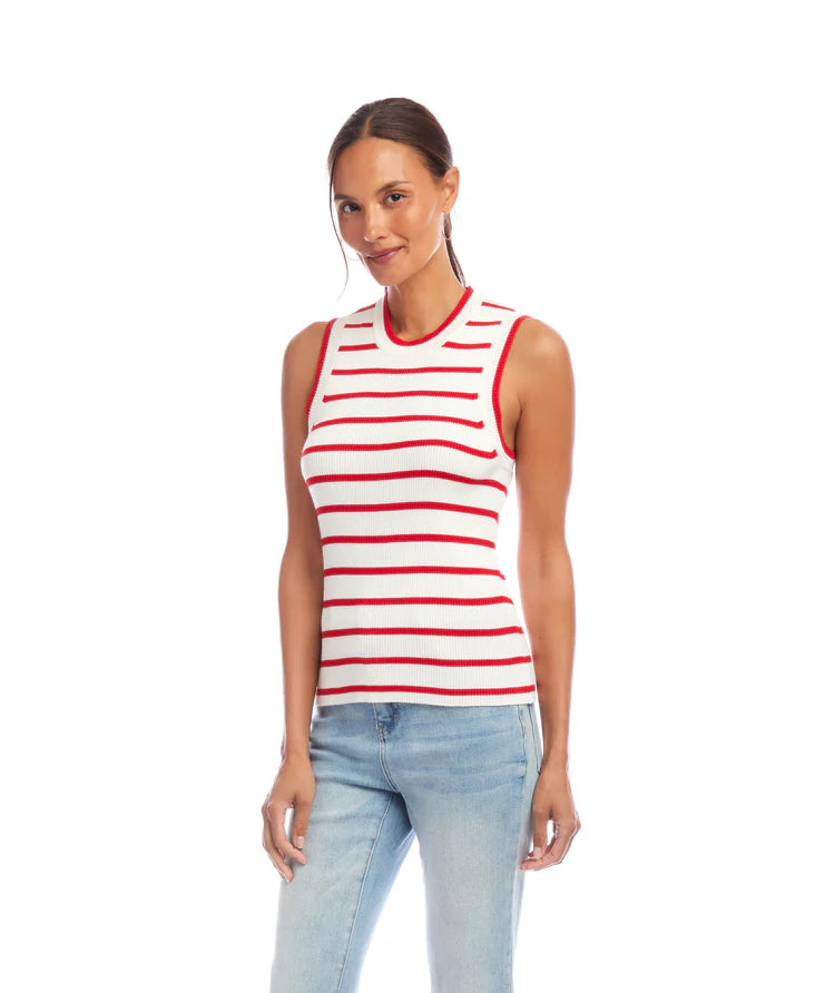 Karen Kane: Stripe Ribbed Sweater Tank in Red