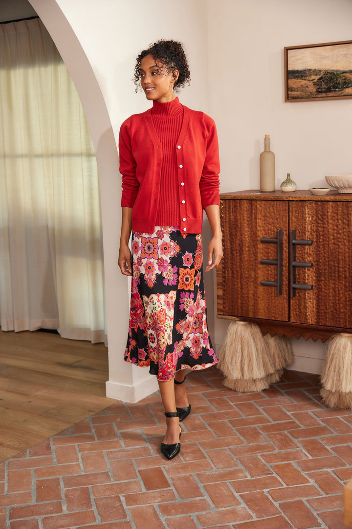 Karen Kane: Bias Cut Midi Skirt in Rosy Rebel
