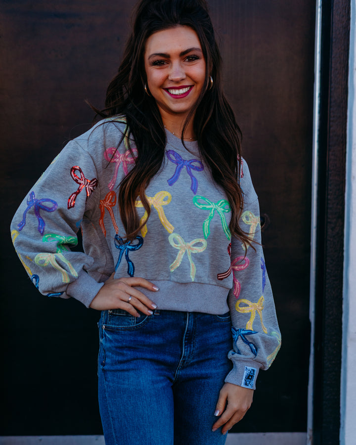 Queen Of Sparkles: Multi Bow Charcoal Sweatshirt