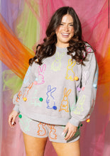 Load image into Gallery viewer, Queen of Sparkles: Grey Multi Scattered Bunny Sweatshirt
