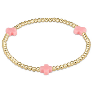 Enewton: Egirl Signature Cross Gold Pattern 3mm Bead Bracelet in Bright Pink