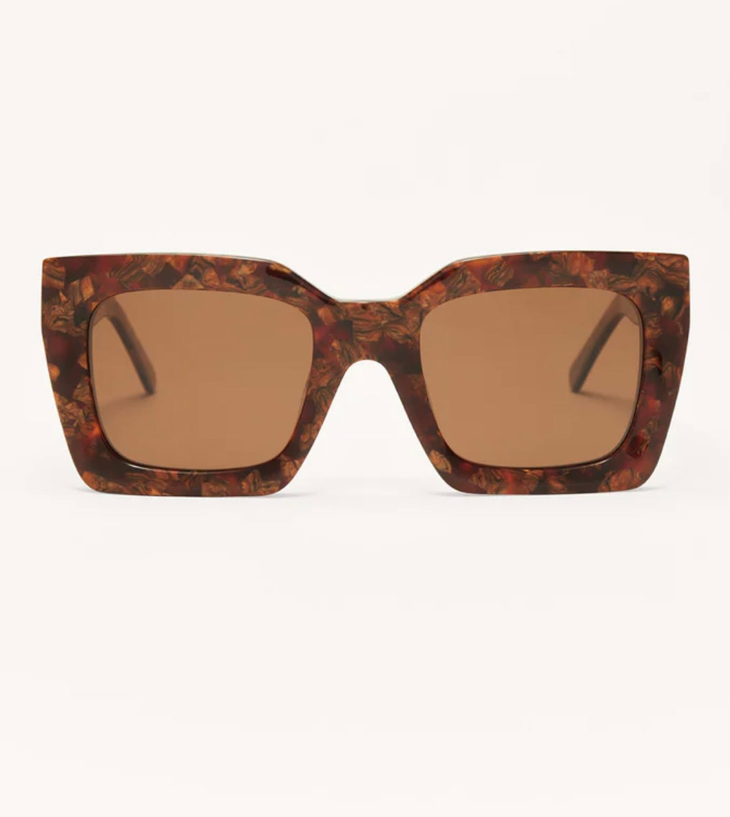 Z Supply: Early Riser Polarized Sunglasses in Brown Tortious