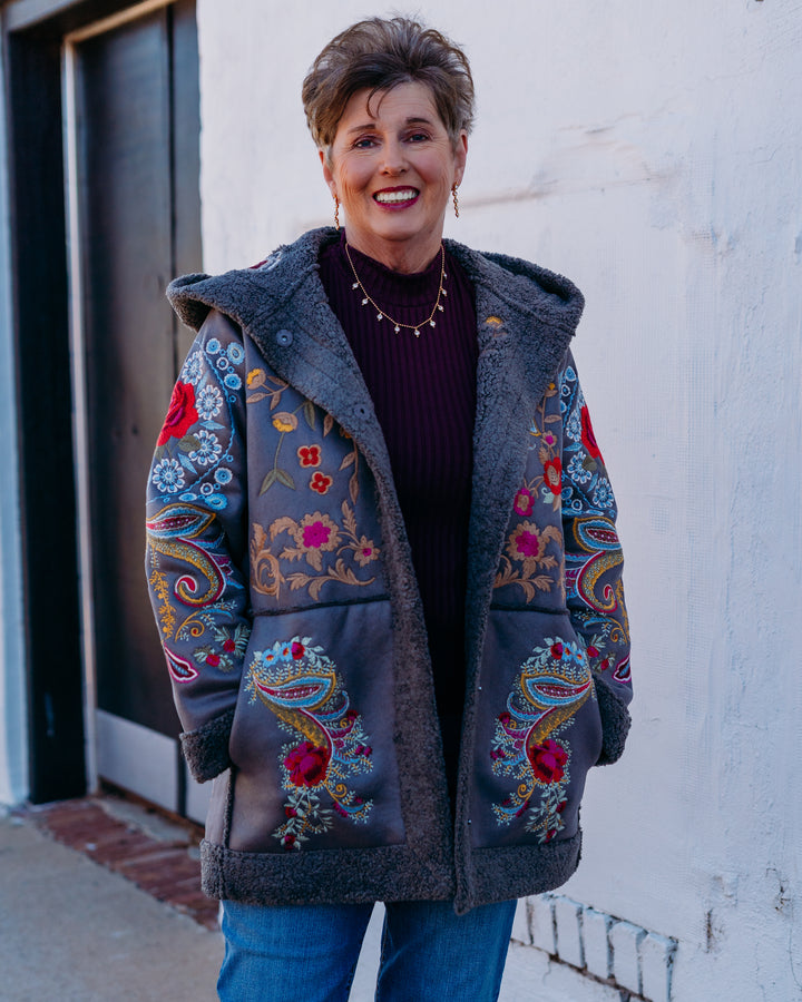 Johnny Was: Saturna Faux Suede Coat in Charcoal