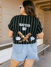 Load image into Gallery viewer, Queen of Sparkles: Black &amp; White Batter Up Tee in Black
