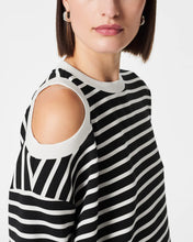 Load image into Gallery viewer, Spanx: AirEssentials Cold Shoulder Top in Very Black Stripe
