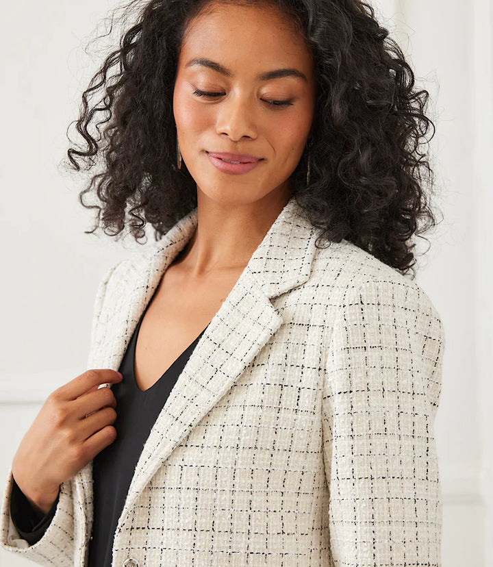 Karen Kane: Tweed Blazer in Black/Off White