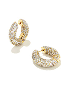 Kendra Scott: Mikki Pave Hoop Earrings in Gold White Crystal