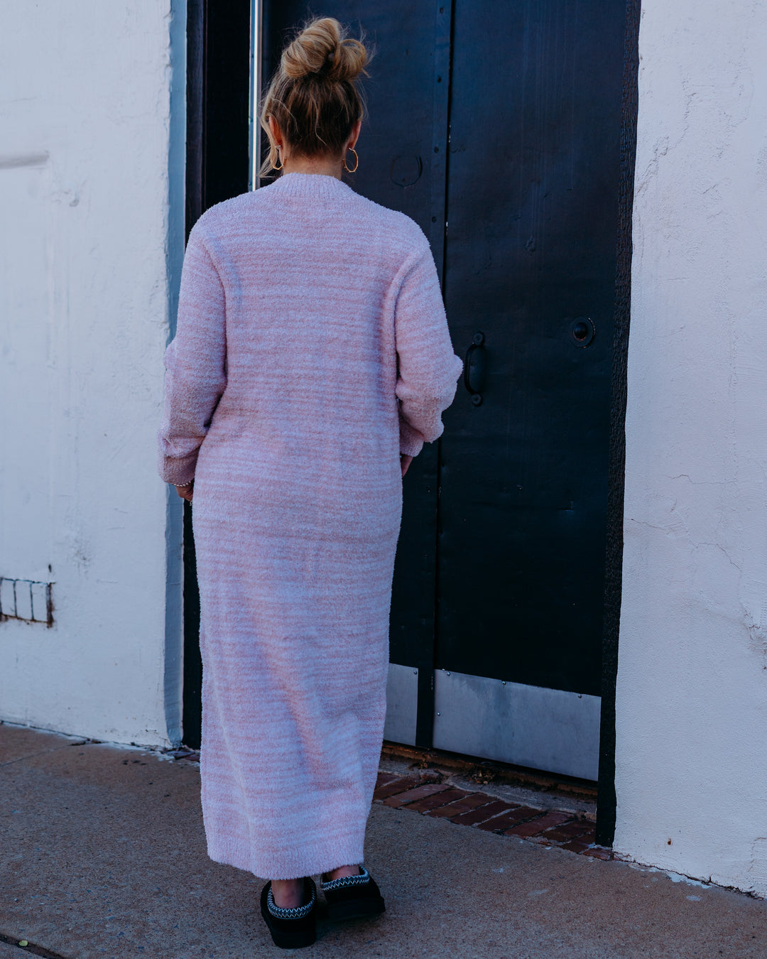 Barefoot Dreams: CozyChic Full Zip V-neck Lounger in Heathered Dusty Rose / White