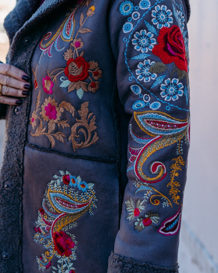 Johnny Was: Saturna Faux Suede Coat in Charcoal