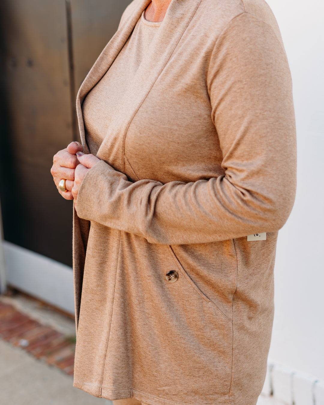 A La Carté: Open Front Cardigan in Camel L35104JM