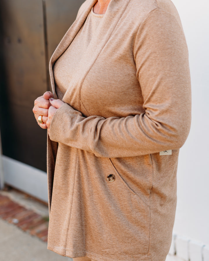 A La Carté: Open Front Cardigan in Camel L35104JM