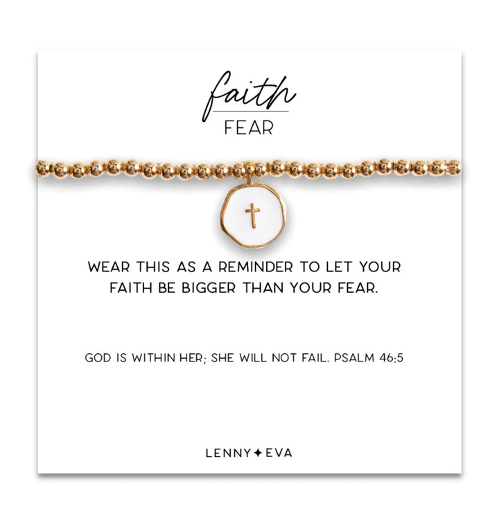 Lenny & Eva: Faith Over Fear White Cross Bracelet
